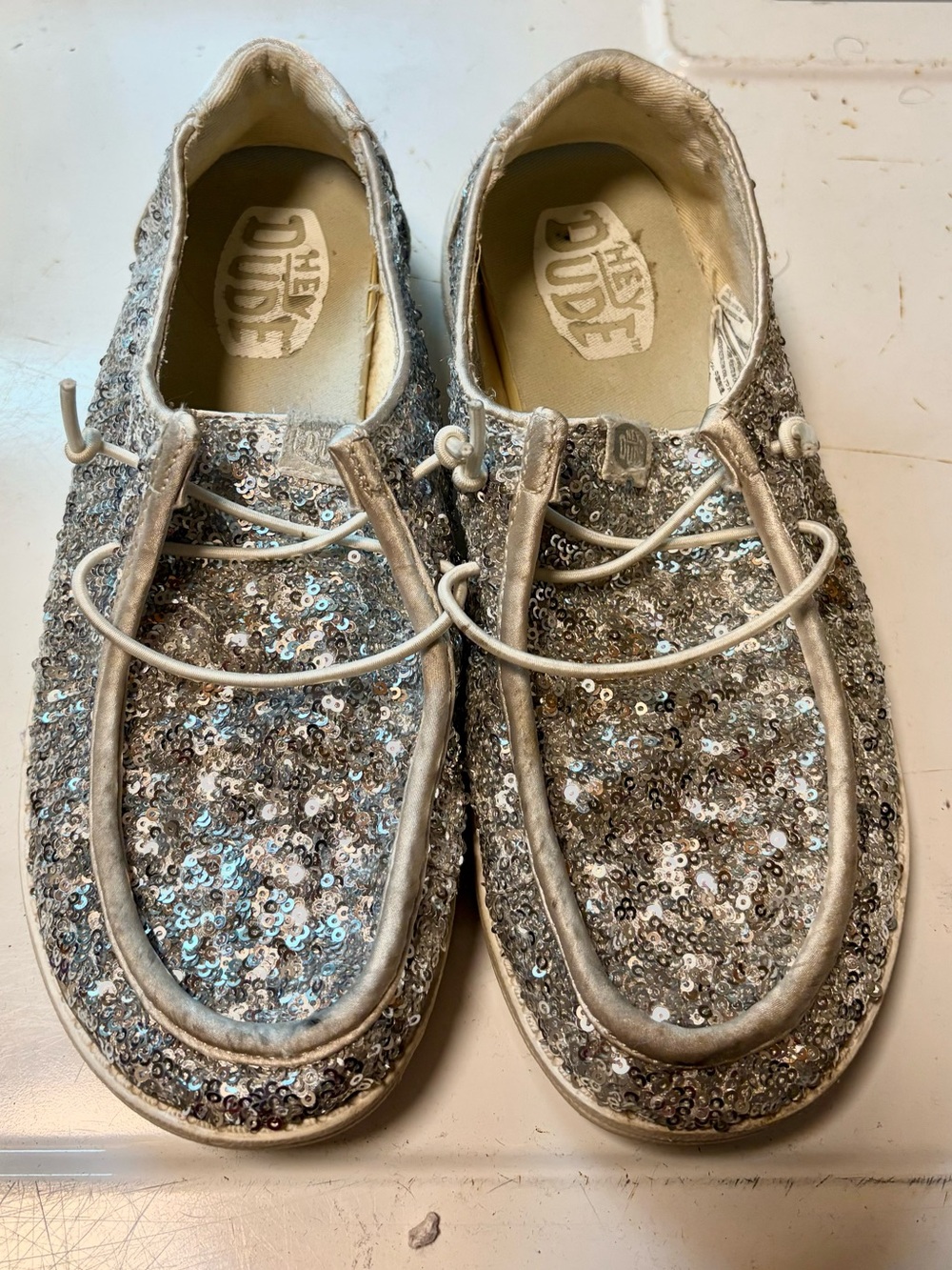 Hey Dude Ladies Silver Sequin Slip-On